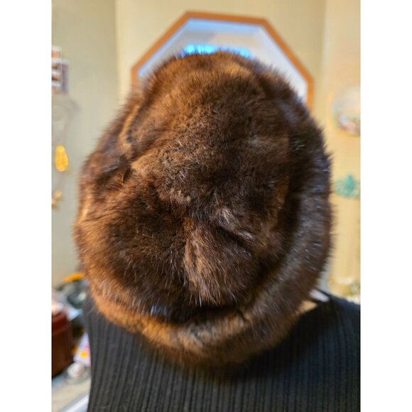 Vintage Soviet Russian Brown Mink Fur Hat Size 7 1/4 Winter Wear - Picture 10 of 15